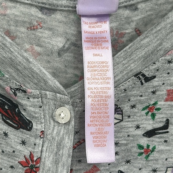 Savage X Fenty One Piece Pajama Set in Gray with Fun Print Size Small - Picture 6 of 8